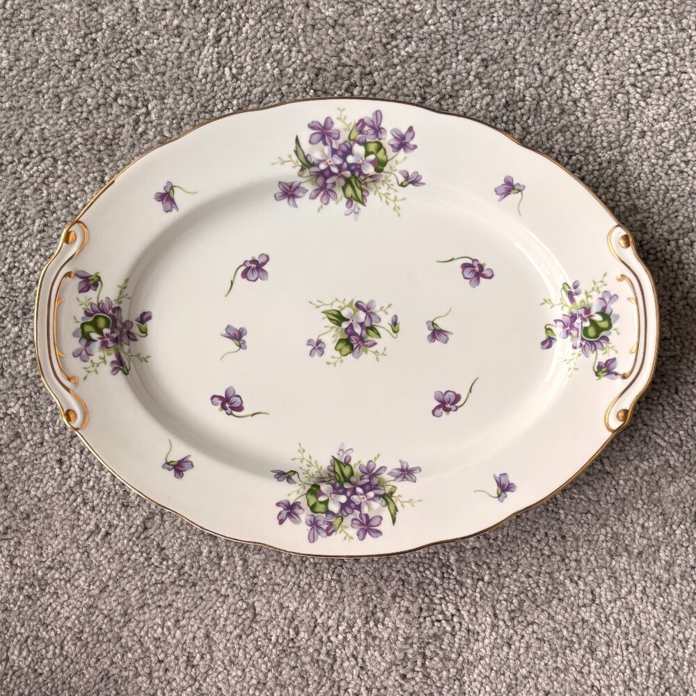 Vintage Rossetti Spring Violets Hand Painted Platter with Gold Made in Japan 40s